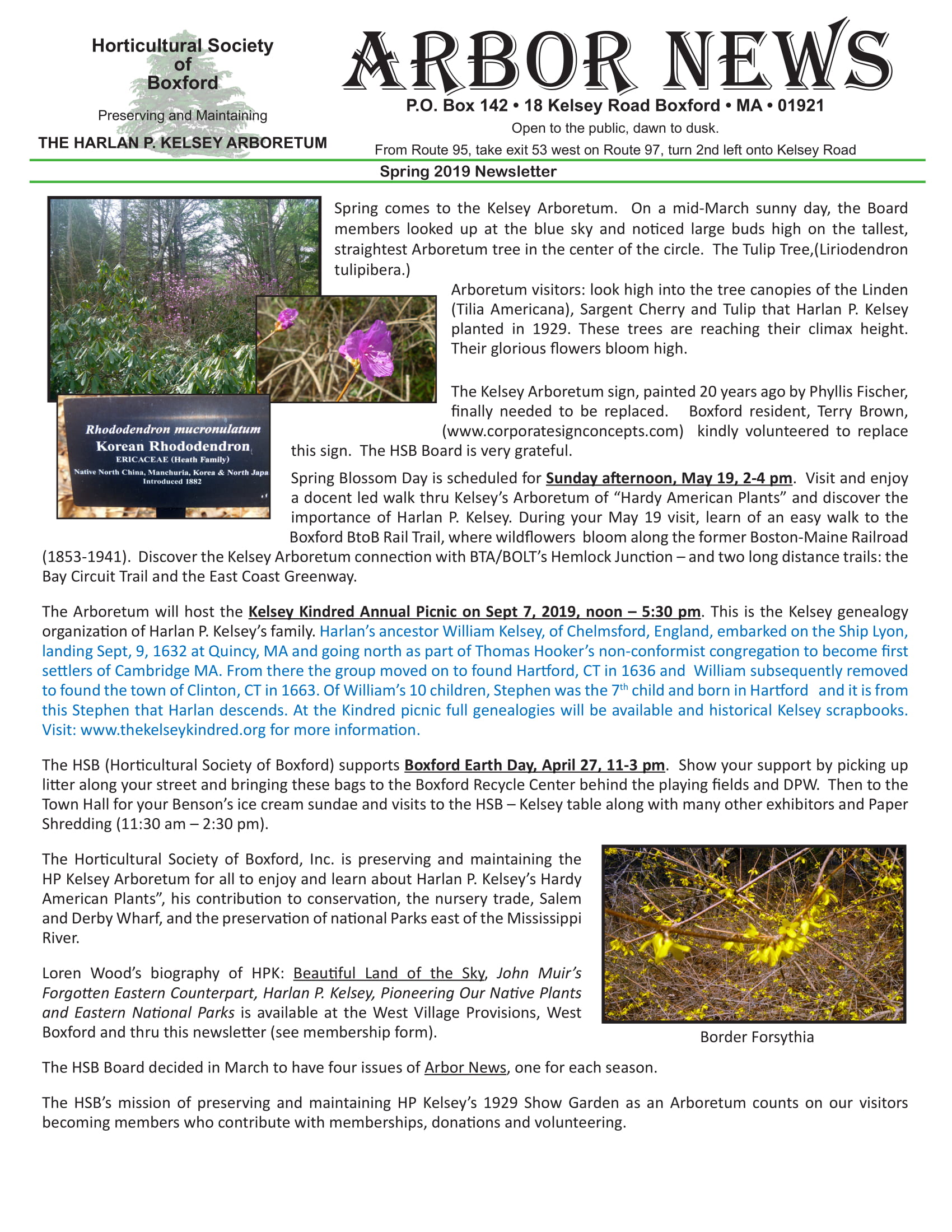 Spring 2019 Newsletter – The Kelsey Arboretum